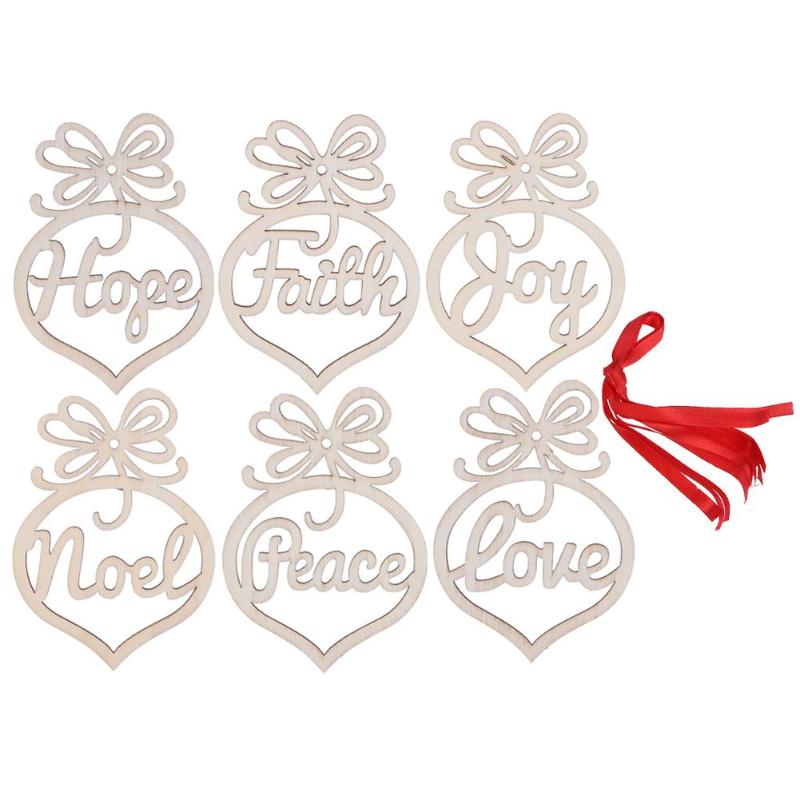 6pcs Wooden Christmas Pendants Computer Laser Hollow Motif Carve Hanging - ebowsos