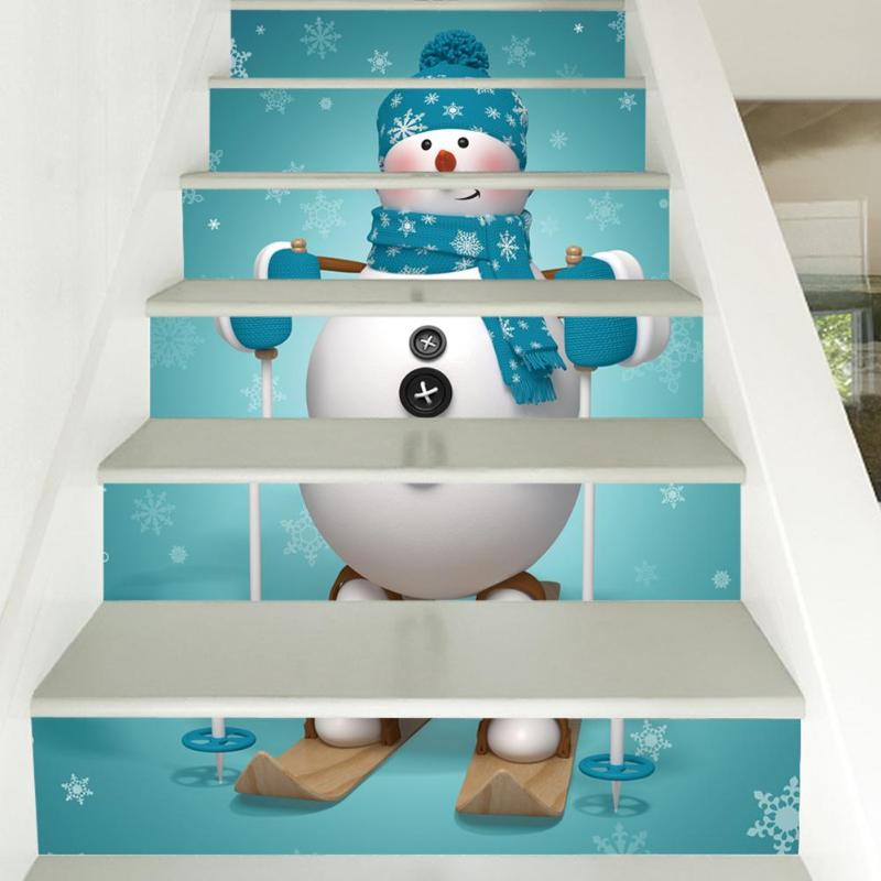 6pcs/set Waterproof PVC Stair Stickers Stair Covers Floor Paster Self-Adhesive Wallpaper Christmas Supplies Festival Decor - ebowsos