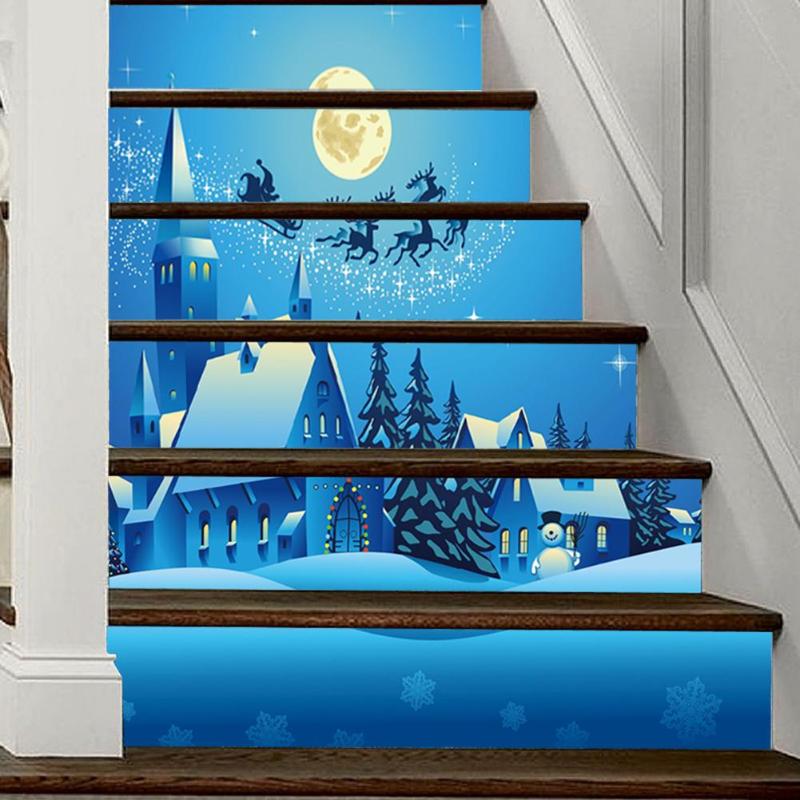 6pcs/set Waterproof PVC Stair Stickers Stair Covers Floor Paster Self-Adhesive Wallpaper Christmas Supplies Festival Decor - ebowsos