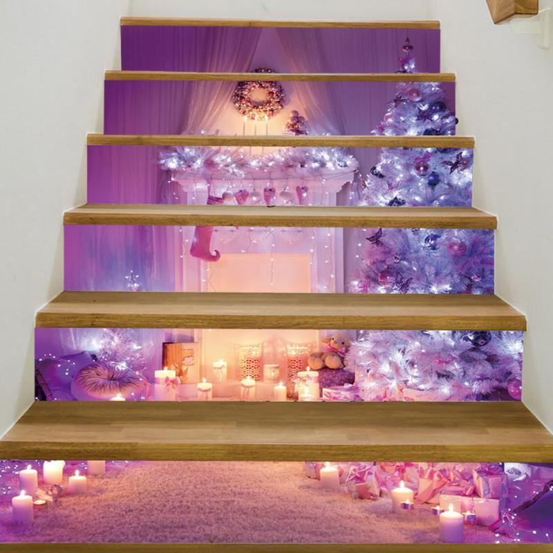 6pcs/set Waterproof PVC Stair Stickers Stair Covers Floor Paster Self-Adhesive Wallpaper Christmas Supplies Festival Decor - ebowsos