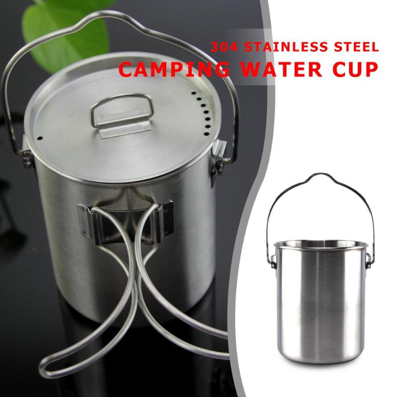 750ml Stainless Steel Outdoor Camping Hang Pot Water Cup Foldable with Lid Picnic Hang Pot-ebowsos