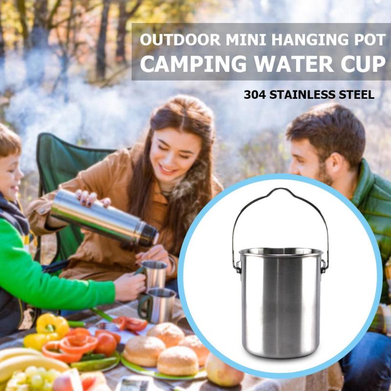 750ml Stainless Steel Outdoor Camping Hang Pot Water Cup Foldable with Lid Picnic Hang Pot-ebowsos