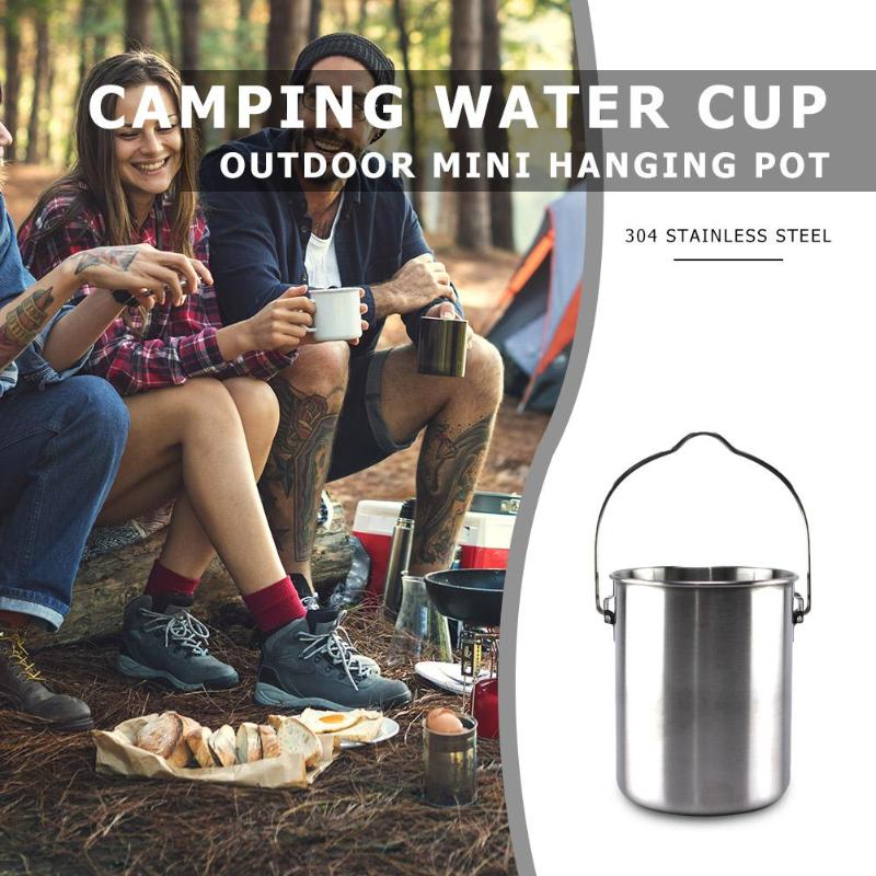 750ml Stainless Steel Outdoor Camping Hang Pot Water Cup Foldable with Lid Picnic Hang Pot-ebowsos