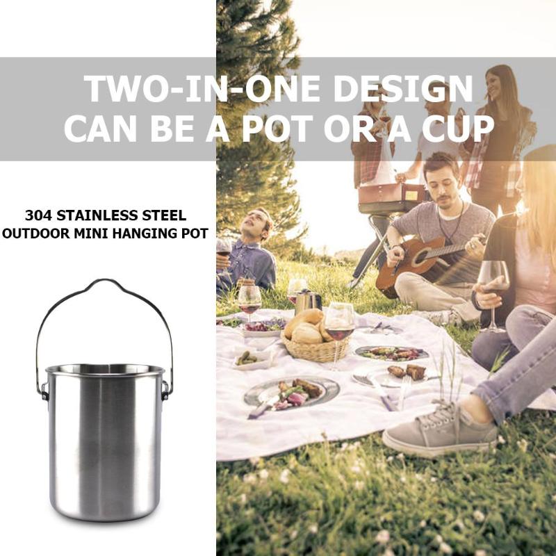 750ml Stainless Steel Outdoor Camping Hang Pot Water Cup Foldable with Lid Picnic Hang Pot-ebowsos