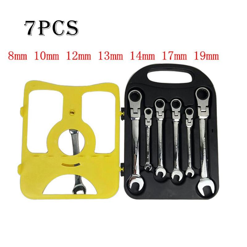 7pcs/set 8-19 mm CRV Steel Ratchet Wrench Metric Quick Offset Spanner Kit CRV Steel High Hardness Wear Resistance DIY Tools - ebowsos