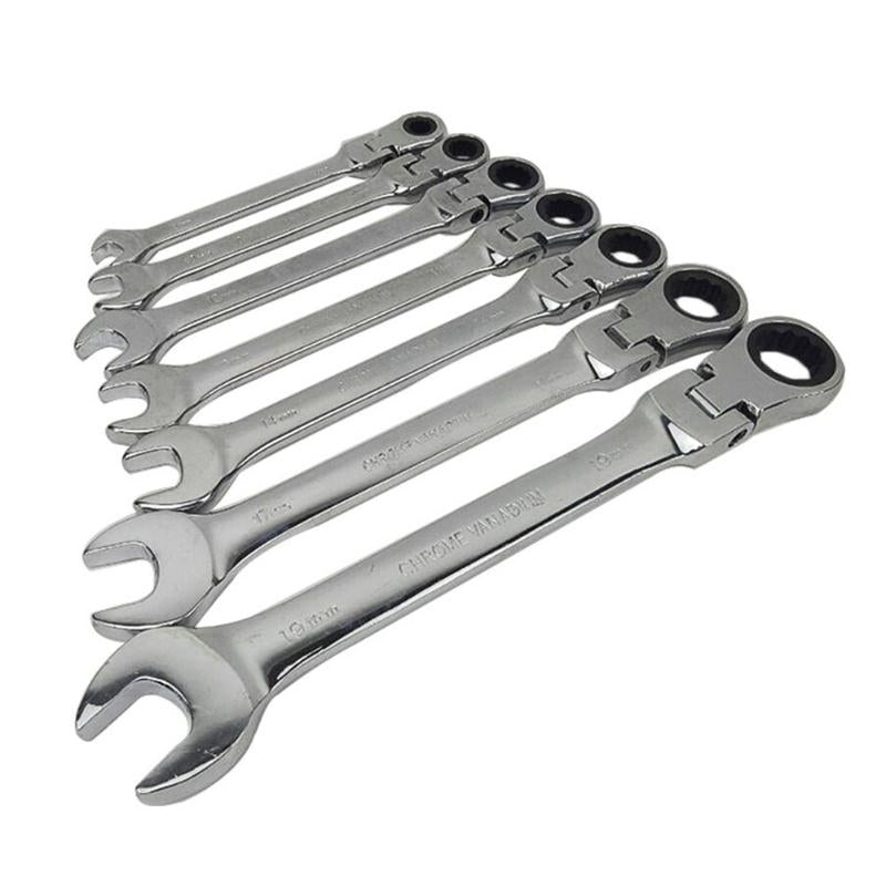 7pcs/set 8-19 mm CRV Steel Ratchet Wrench Metric Quick Offset Spanner Kit CRV Steel High Hardness Wear Resistance DIY Tools - ebowsos