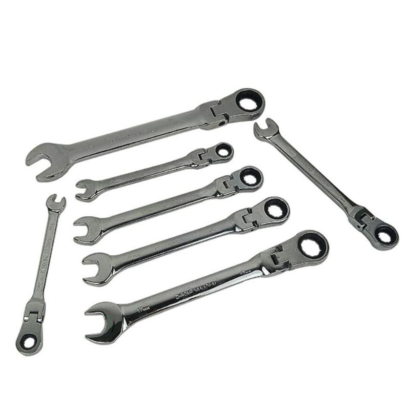 7pcs/set 8-19 mm CRV Steel Ratchet Wrench Metric Quick Offset Spanner Kit CRV Steel High Hardness Wear Resistance DIY Tools - ebowsos