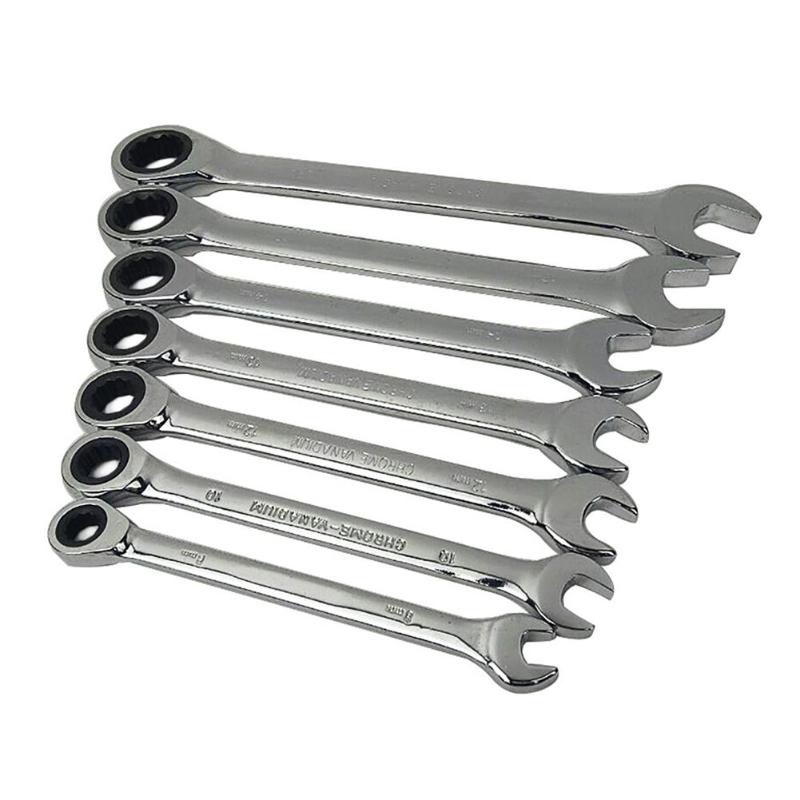 7pcs/set 8-19 mm CRV Steel Ratchet Wrench Metric Quick Offset Spanner Kit CRV Steel High Hardness Wear Resistance DIY Tools - ebowsos