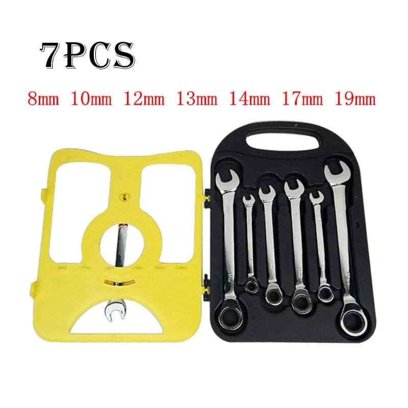 7pcs/set 8-19 mm CRV Steel Ratchet Wrench Metric Quick Offset Spanner Kit CRV Steel High Hardness Wear Resistance DIY Tools - ebowsos