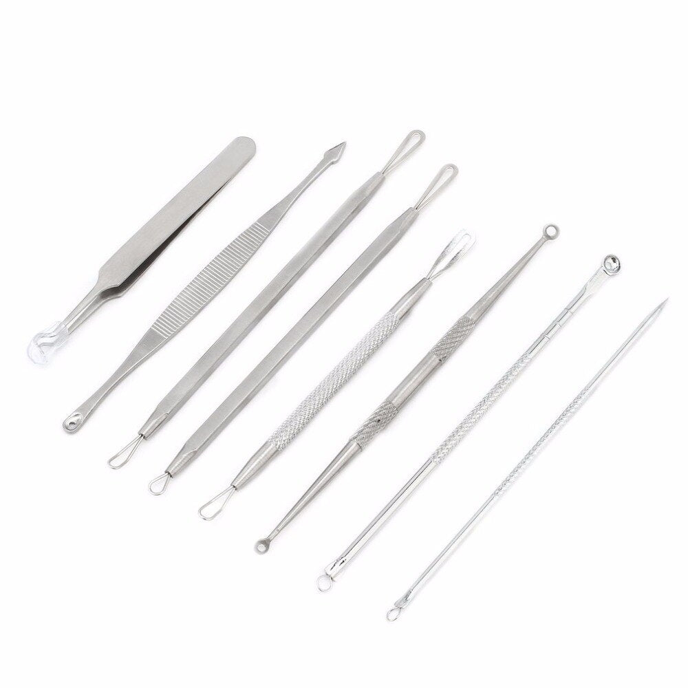 8 Pcs Blackhead Remover Tool Kit Pimple Acne Clip Needle Face Care Comedone Blemish Blackhead Extractor Tool with Leather Case - ebowsos