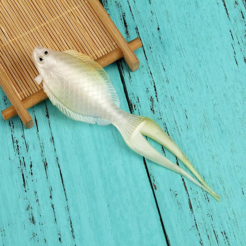 8g/13cm Split Tail Pacific Halibut Soft Fishing Lure Artificial Plastic Bait Fishing Tackle white/ coffee/white spots-ebowsos