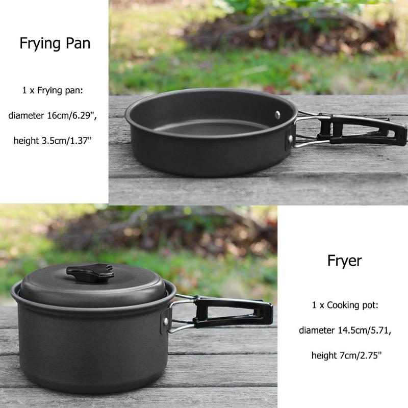 8pcs DS-200 Outdoor Camping Cookware Set Portable Tableware Cooking Travel Cutlery Utensils Hiking Picnic Tools Black Handle-ebowsos