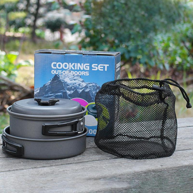 8pcs DS-200 Outdoor Camping Cookware Set Portable Tableware Cooking Travel Cutlery Utensils Hiking Picnic Tools Black Handle-ebowsos