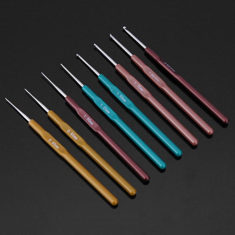 8pcs Plastic Handle Aluminium Head Crochet Hooks Sweater Sewing Needles Kit sewing tool sewing accessories Sweater Sewing Needle - ebowsos