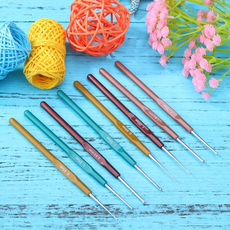 8pcs Plastic Handle Aluminium Head Crochet Hooks Sweater Sewing Needles Kit sewing tool sewing accessories Sweater Sewing Needle - ebowsos