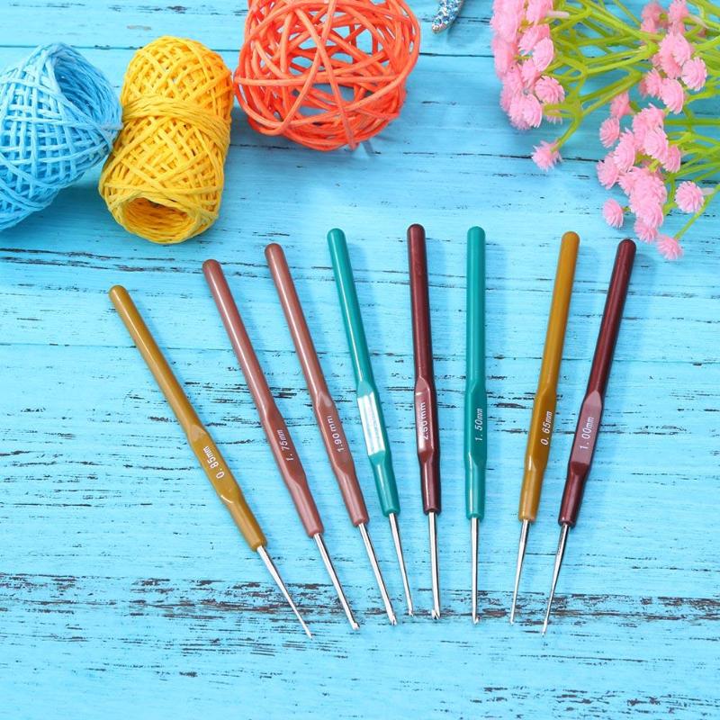 8pcs Plastic Handle Aluminium Head Crochet Hooks Sweater Sewing Needles Kit sewing tool sewing accessories Sweater Sewing Needle - ebowsos