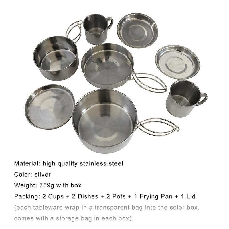 8pcs/Set Outdoor Cookware Set Camping Cookware Utensils Outdoor Cooking Teapot Picnic Tableware Kettle Pot Frying Pan-ebowsos