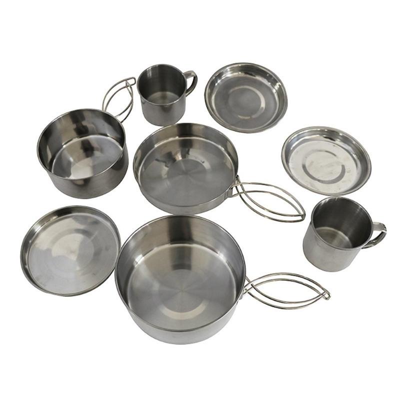 8pcs/Set Outdoor Cookware Set Camping Cookware Utensils Outdoor Cooking Teapot Picnic Tableware Kettle Pot Frying Pan-ebowsos