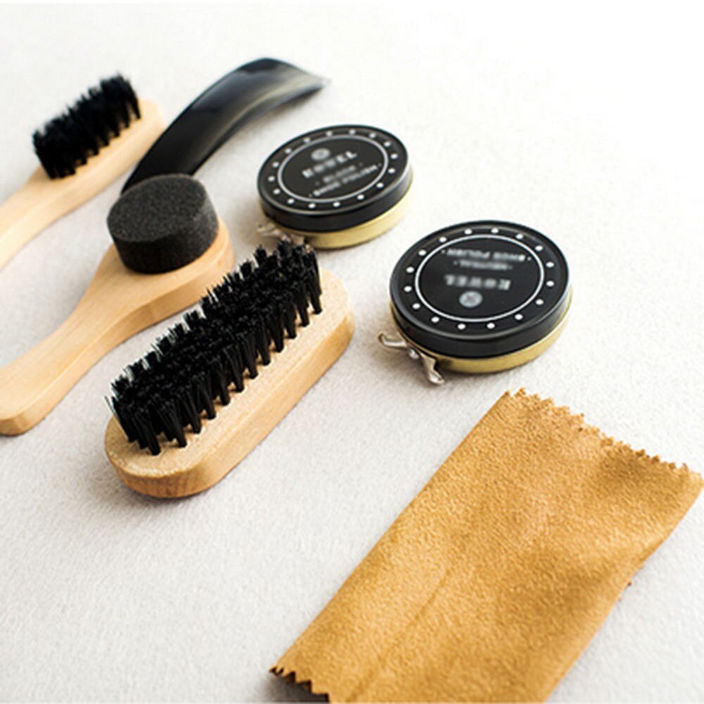 8pcs Shoe Shine Polish Cleaning Care Brushes Cloth Kit Travel With Case Shoe Shine Care Kit Shoe Care Kit-ebowsos