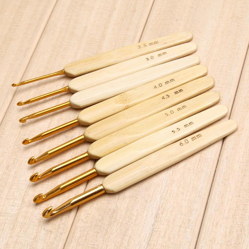 8pcs knitting needles Metal Crochet Hook 2.5-6mm Carbonized Bamboo Handle Knit Knitting Needle Weave Yarn Needlework Craft - ebowsos