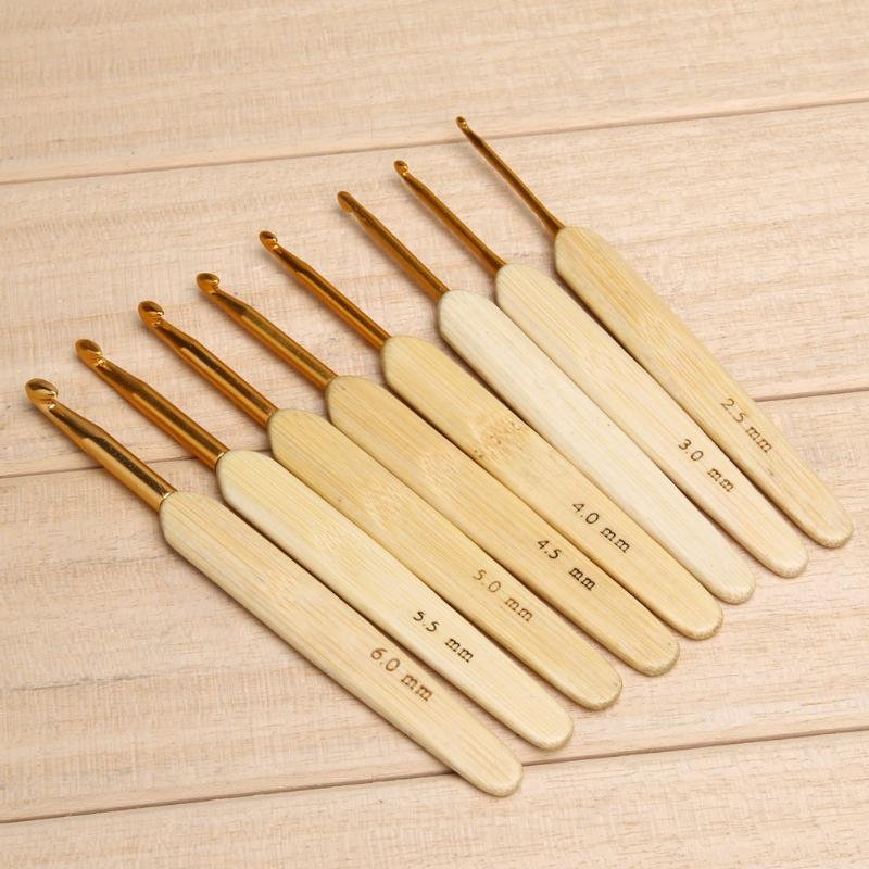 8pcs knitting needles Metal Crochet Hook 2.5-6mm Carbonized Bamboo Handle Knit Knitting Needle Weave Yarn Needlework Craft - ebowsos