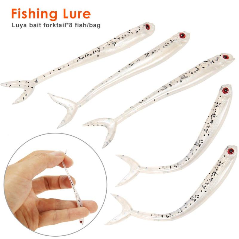 8pcs/lot Soft Fish Fork Tail Fishing Lures Artificial 1.7g 8cm Bionic Baits-ebowsos