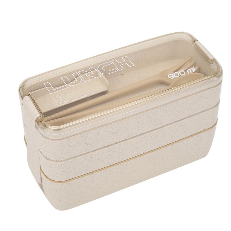 900ml Lunch Box 3 Layer Wheat Straw Bento Boxes Microwave Dinnerware Eco-friendly Food Storage Container Lunchbox - ebowsos