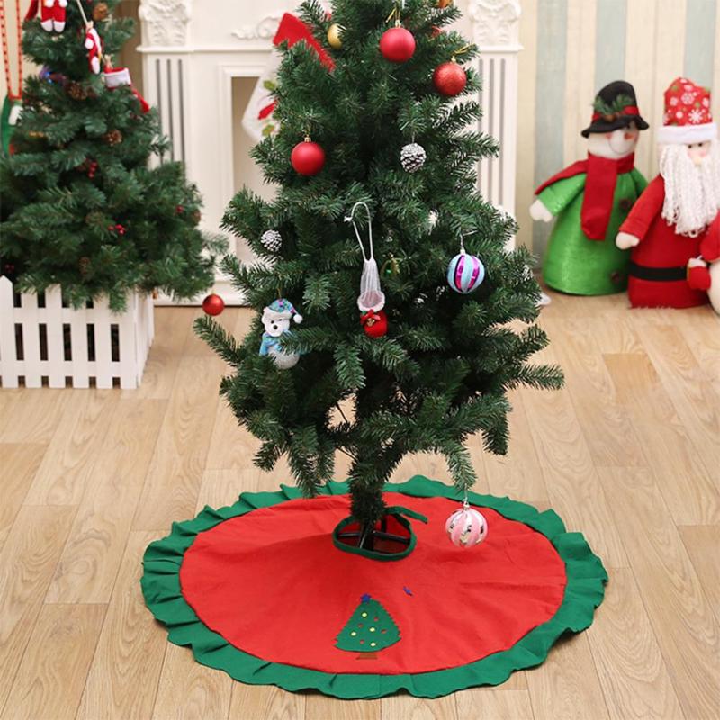 90cm Tree Skirt Apron Christmas Tree Decorations with Bold Bandage - ebowsos