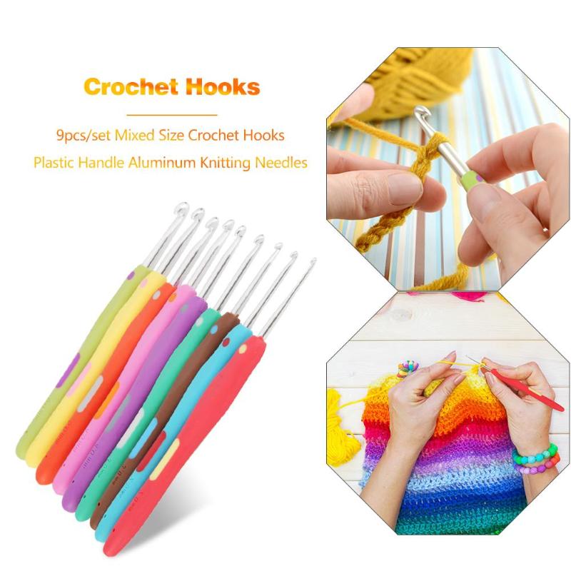 9Pcs/set Plastic Handle Aluminum Knitting Needles 2.0-6.0mm Sewing Needle Hooks for Knitting Accessories - ebowsos