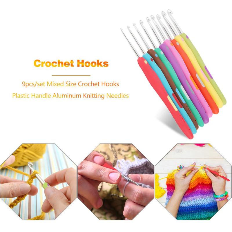 9Pcs/set Plastic Handle Aluminum Knitting Needles 2.0-6.0mm Sewing Needle Hooks for Knitting Accessories - ebowsos