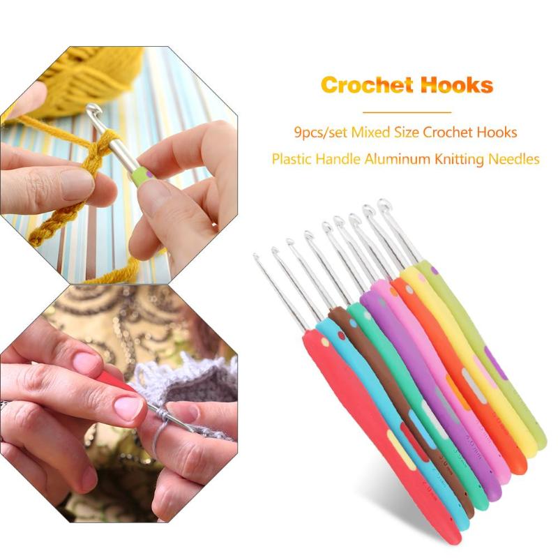 9Pcs/set Plastic Handle Aluminum Knitting Needles 2.0-6.0mm Sewing Needle Hooks for Knitting Accessories - ebowsos