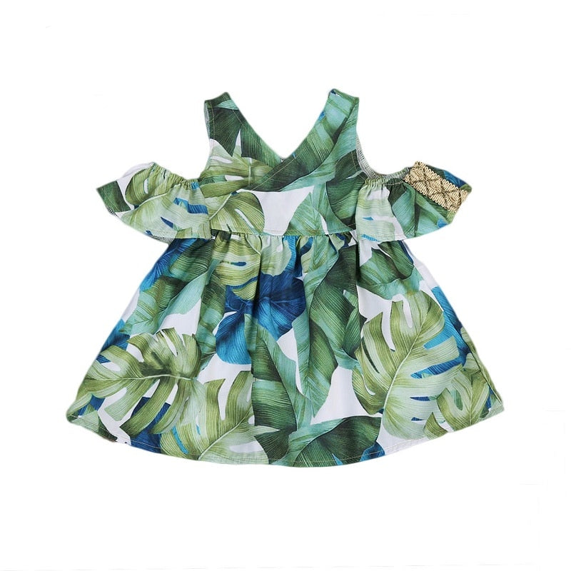 A-line Dresses Girl Baby Leaf Knitwear Knit Short Sleeve Dress Summer Children Clothing Birthday Party Gifts - ebowsos