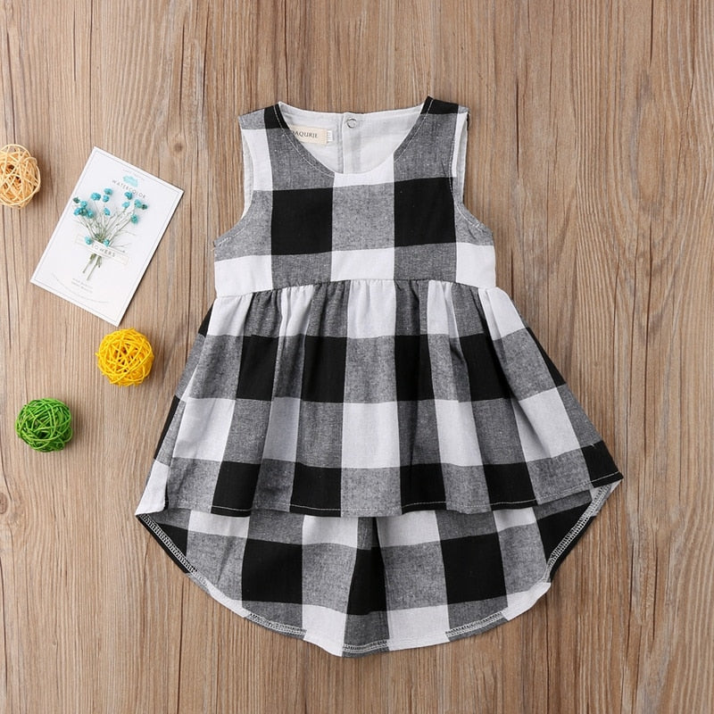 A-line Girl Dresses Baby Girls Princess Plaid Sleeveless Dress Summer Children Sundress Clothes Outfits - ebowsos