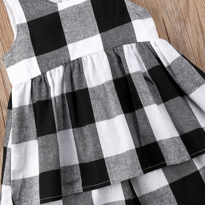 A-line Girl Dresses Baby Girls Princess Plaid Sleeveless Dress Summer Children Sundress Clothes Outfits - ebowsos