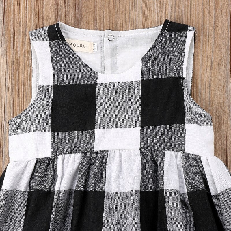 A-line Girl Dresses Baby Girls Princess Plaid Sleeveless Dress Summer Children Sundress Clothes Outfits - ebowsos