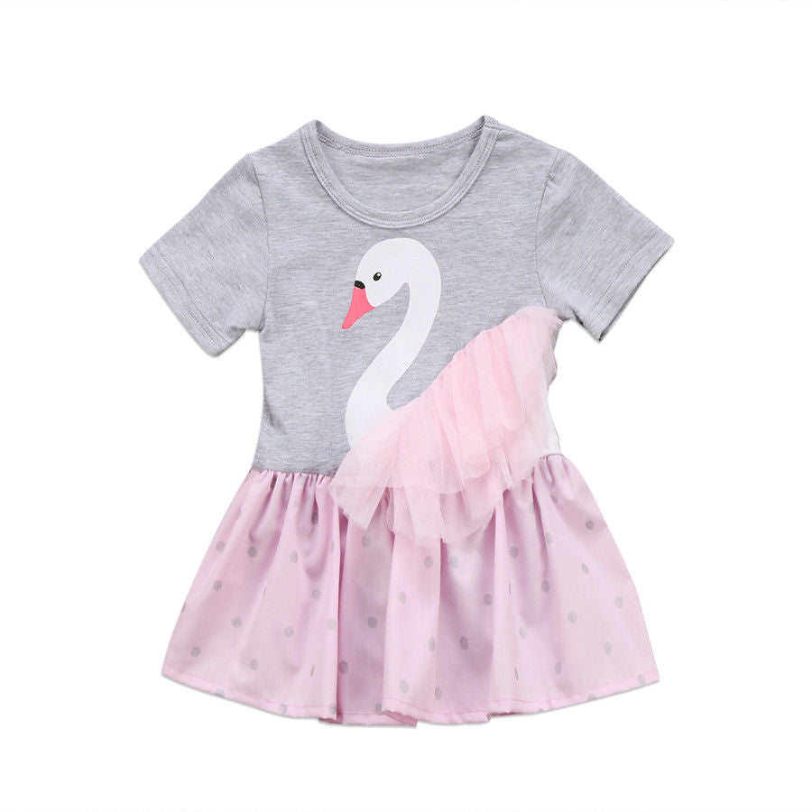 A-line Newborn Baby Girl Swan Romper Cotton T-shirt Lace Dot Dress Clothes Summer - ebowsos