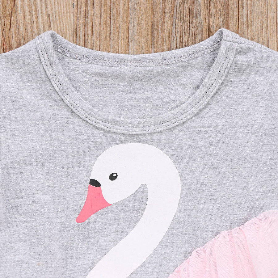 A-line Newborn Baby Girl Swan Romper Cotton T-shirt Lace Dot Dress Clothes Summer - ebowsos