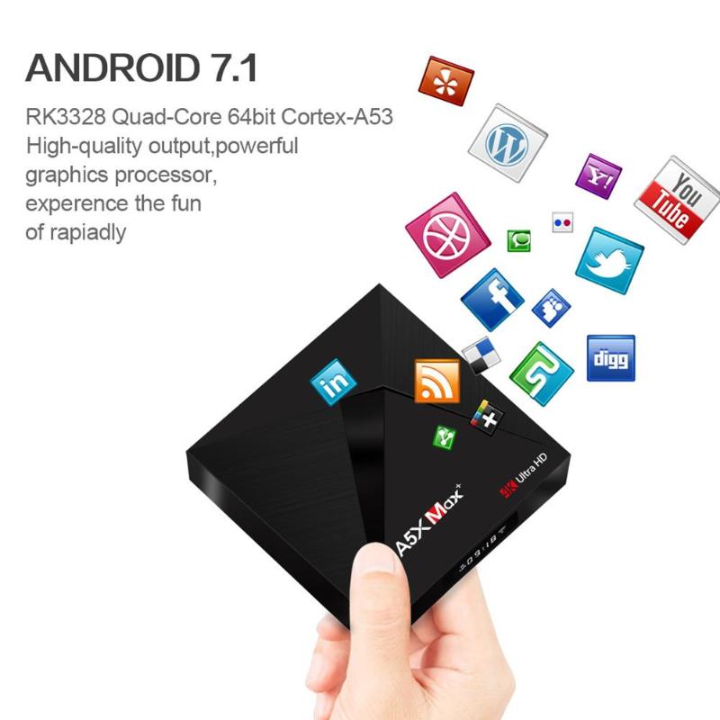 A5X MAX Android 7.1 RK3328 Quad Core 4G+32G Smart TV Box 2.4G WiFi Bluetooth Set-top Box Media Player High Quality Set-top Box - ebowsos