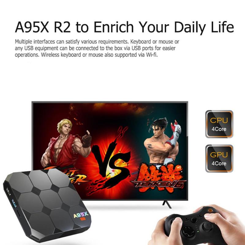 A95X R2 Android 7.1 Amlogic S905W Quad Core 4G+16G Smart TV Box 2.4G WiFi HDMI 2.0 Set-top Box Media Player High Quality - ebowsos