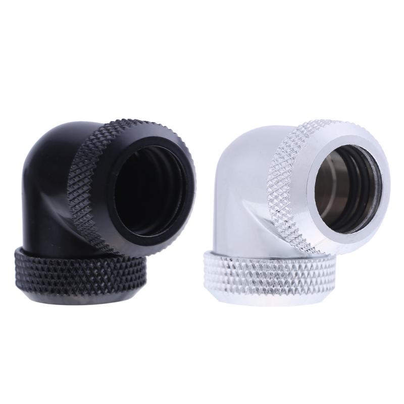 14mm OD G1/4 Inner Thread 90 Degree Tube Connector for PC Water Cooling Black/Silver - ebowsos