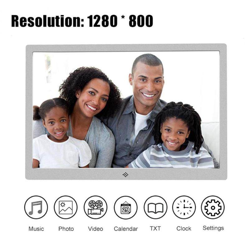 15.4" Metal LCD Digital Photo Frame HD 1280x800 Electronic Album USB Digital Picture Music Video Player Calendar Clock - ebowsos