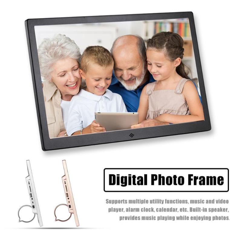 15.4" Metal LCD Digital Photo Frame HD 1280x800 Electronic Album USB Digital Picture Music Video Player Calendar Clock - ebowsos