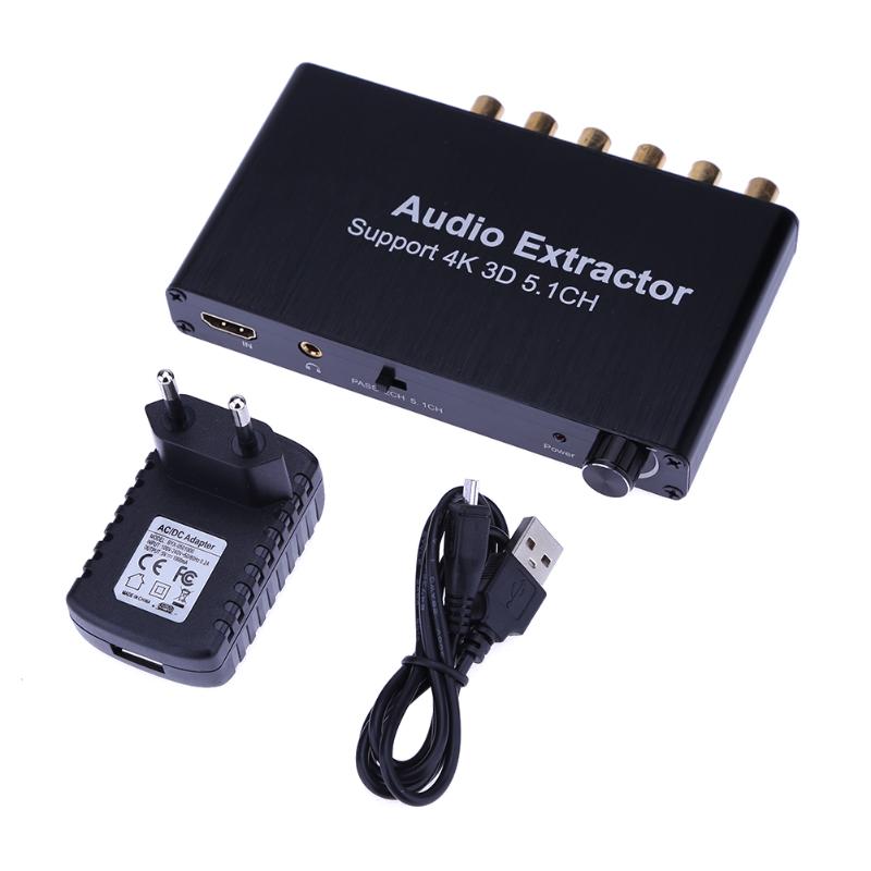 Power Adapter EU HDMI Audio Extractor Support 5.1CH 4K 3D HDMI to HDMI AC-3/DTS Decoder High Quality - ebowsos