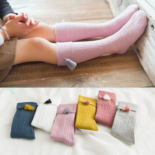 AU Kids Baby Girls Cute Tassel Knee High Long Sockings Cotton Stockings 1-8Years - ebowsos