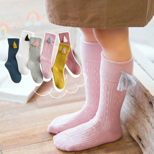 AU Kids Baby Girls Cute Tassel Knee High Long Sockings Cotton Stockings 1-8Years - ebowsos