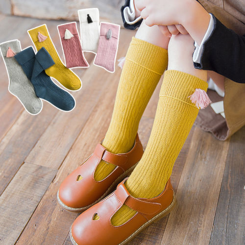 AU Kids Baby Girls Cute Tassel Knee High Long Sockings Cotton Stockings 1-8Years - ebowsos