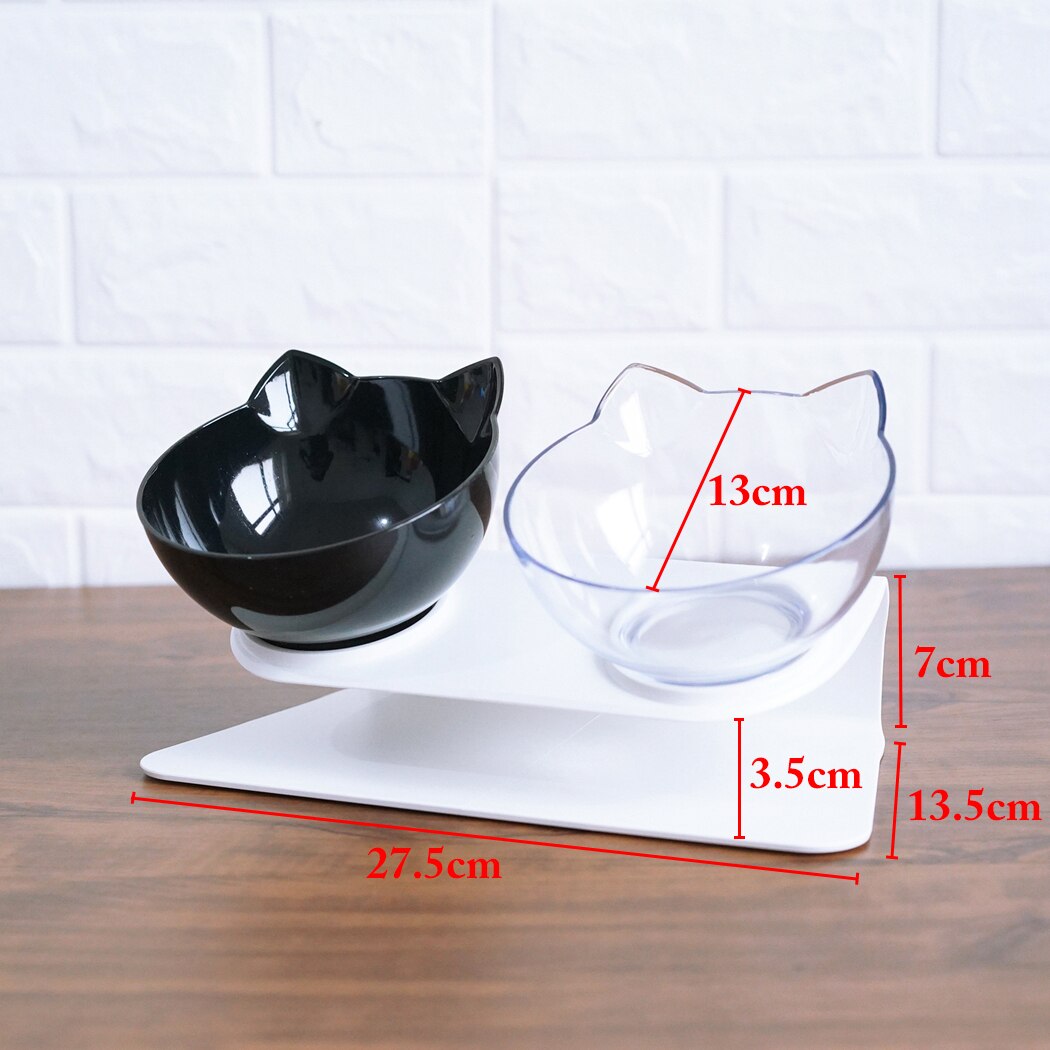 Adjustable Pet Bowl Creative Non-Slip Base Cat Dog Double Bowl For Food Water Transparent Cat Face Shape Double Bowl Pet Feeding-ebowsos