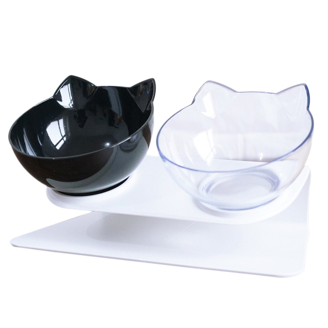 Adjustable Pet Bowl Creative Non-Slip Base Cat Dog Double Bowl For Food Water Transparent Cat Face Shape Double Bowl Pet Feeding-ebowsos