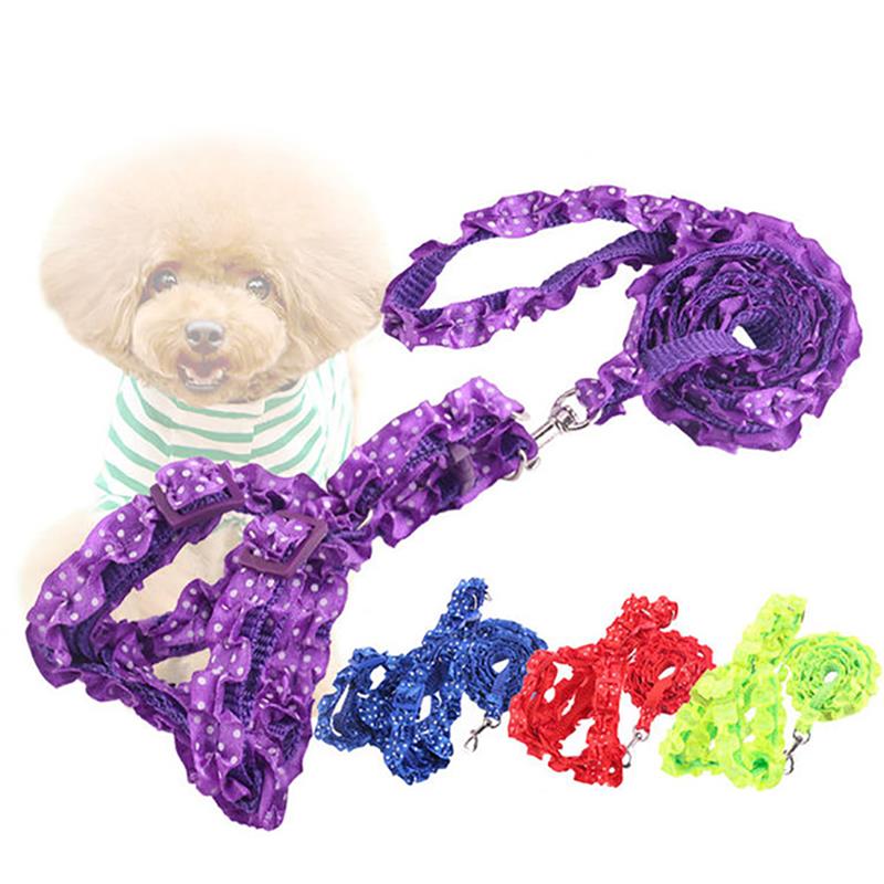 Adjustable Puppy Walking Collars Lead Cute Lace Female Pet Dog Leash Harness Set Pet Traction Rope for Chihuahua Dogs-ebowsos