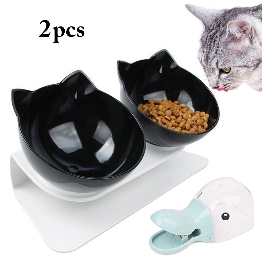 Adjustable Tilted Transparent Pet Bowl Non-Slip Neck Protection Dog Food Bowls Cat Water Food Bowls With Food Scoop Pet Feeder-ebowsos